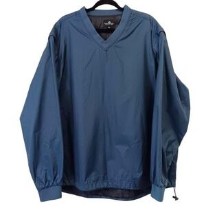 The Weather Co Jacket Mens XL Blue V-Neck Pullover Windbreaker Golf Lined